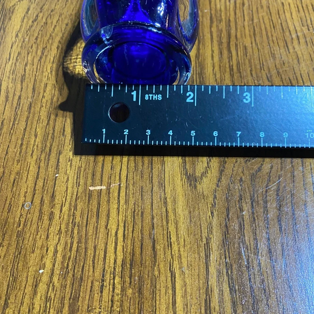 Vintage MCM Cobalt Blue Swung Glass Bud Vases 6 Finger Ruffled Set of 2 9